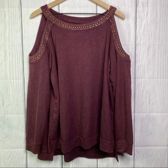 COPY - Knox Rose Burgundy Cold Shoulder Long Slee… - Picture 2 of 6